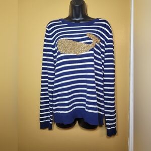 Talbots Women’s Lambswool Blend Nautical Stripe Gold Whale Sweater sz XL